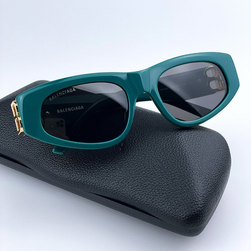 SALE! NEW Balenciaga BB0095S 005 Green Gold Logo Grey Cat Eye Unisex Sunglasses - Picture 2 of 16